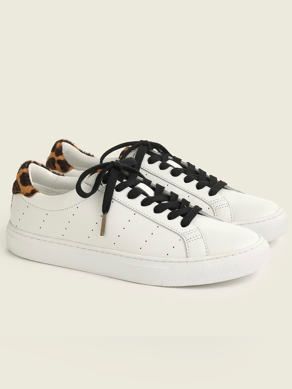 J Crew Saturday Sneakers White Leather with Leopard Detail - size 7